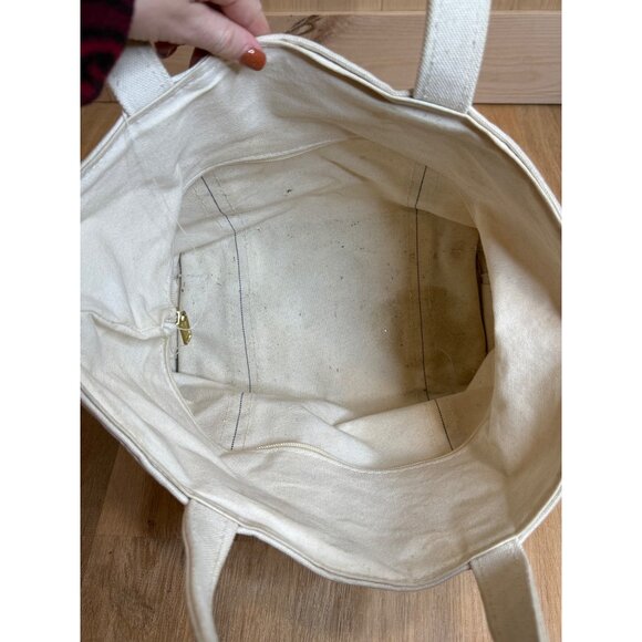 L.L. Bean Boat And Tote Bag White on White Ivory Zipper Top Medium Canvas USA - Picture 6 of 9